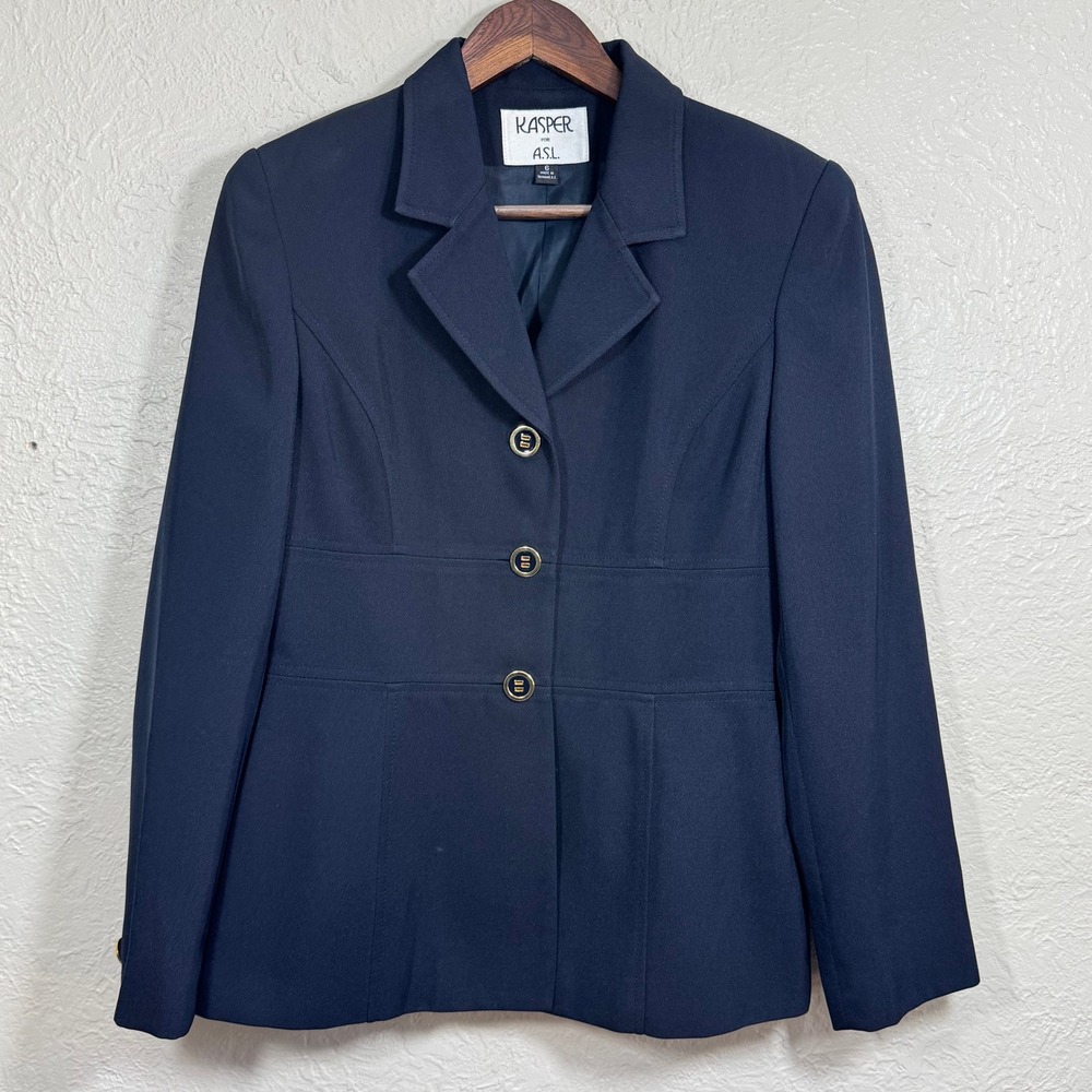 Vtg 90s Blazer Jacket 6 Navy Gold‎ Crest Button Old Money Capsule Minimalist Art